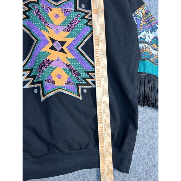 Vintage HAZELWOOD SOUTHWESTERN Fashion Aztec Shirt 90's Fringe Beaded Size M - Picture 8 of 11